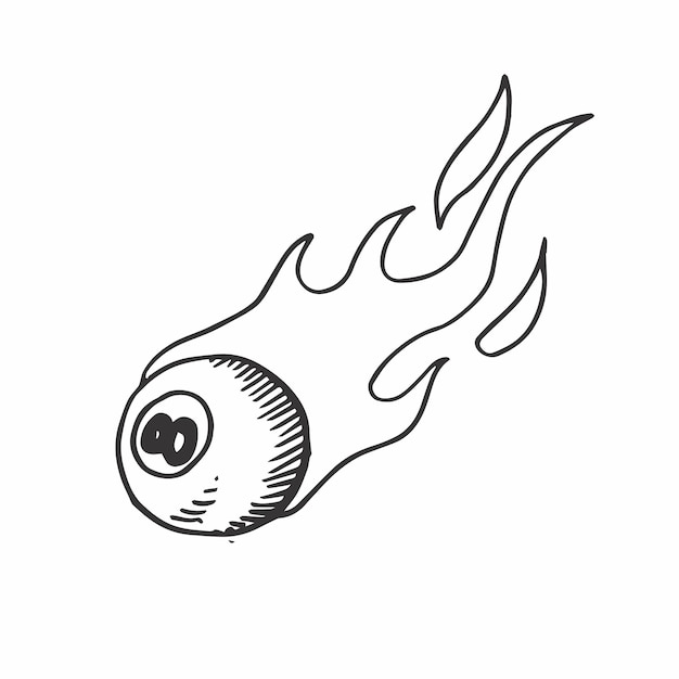fire billiard ball hand drawn sketch billiard sport vector illustration