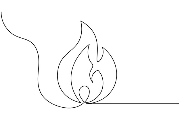 fire continuous one line drawing and minimalist style isolate outline vector icon