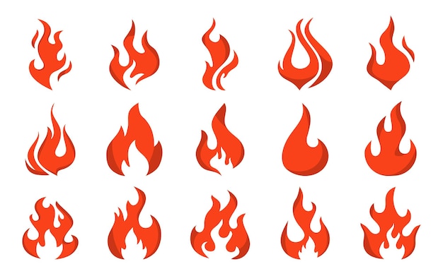 Fire flame icon set Fire flames Fire icon set Flame symbols Campfire silhouette Vector illustration