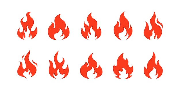 Fire flame icon set Fire flames Flame symbols Fire silhouette Set of red and orange fire flame Collection of hot flaming element Fire flame Vector illustration