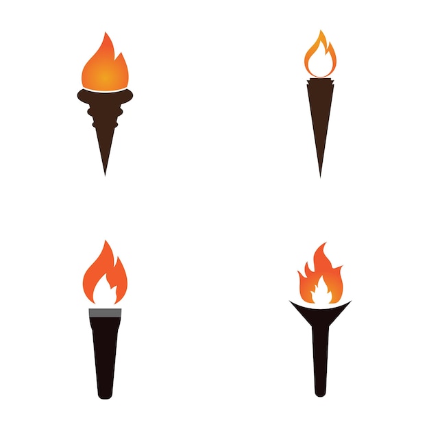 Fire torch with flame flat icons set Collection of symbol flaming illustration