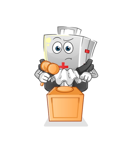 first aid kit judge holds gavel. character vector