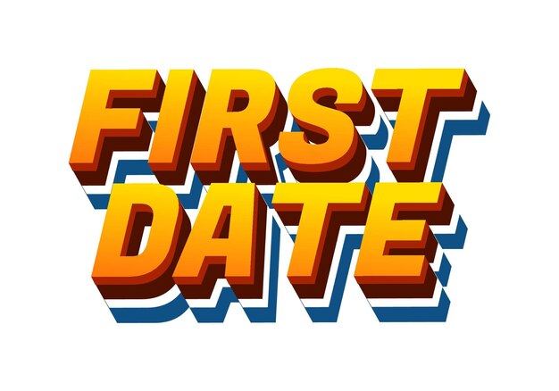 First date Text effect in 3D style with modern colors