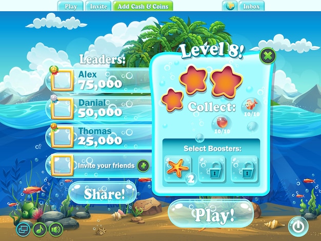 Fish world - window level complete for computer web game