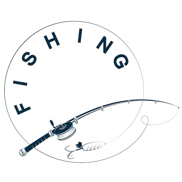 fishing rod with reel and fishing line silhouette