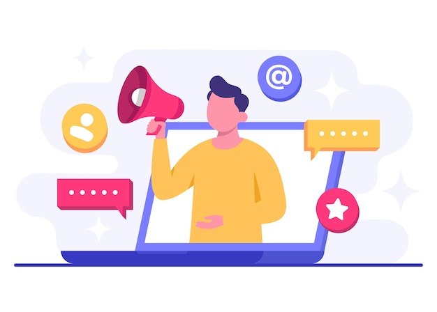Flad vektorillustration af konceptet social media marketing Digital marketing