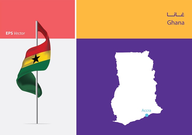 Flag of Ghana on white background with map