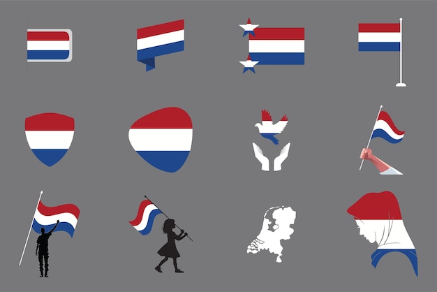 Flag of Netherlands Set Original and simple Netherlands flag Bundle