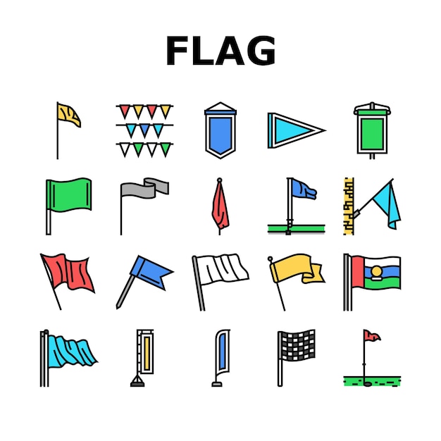 flag start web pennant map icons set vector