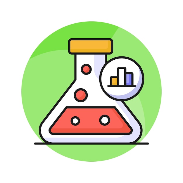 Flask with data chart denoting market data research vector design
