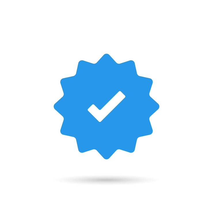 Vektör flat blue verified social media account icon approved profile sign symbol tick in rounded corners