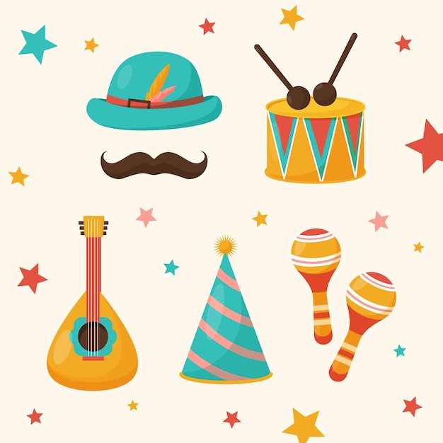 Flat carnival event elements collection