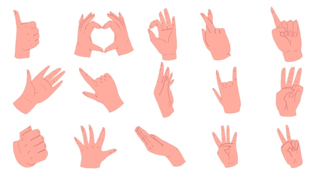 Flat cartoon hand and finger gestures,vector concept set