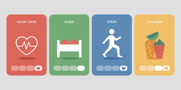 flat dashboard u i infographic health tracking icons heart rate sleep steps calories vibrant