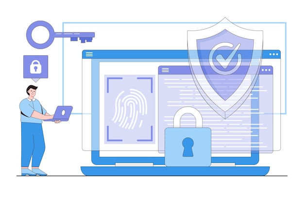 Flat data security concept with people characters Can use for landing page web banner infographics hero images