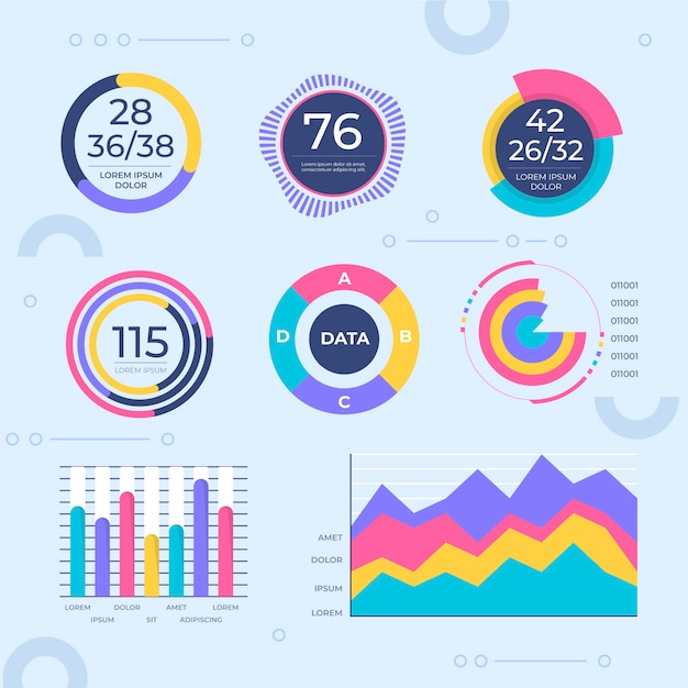 Flat data visualization elements collection