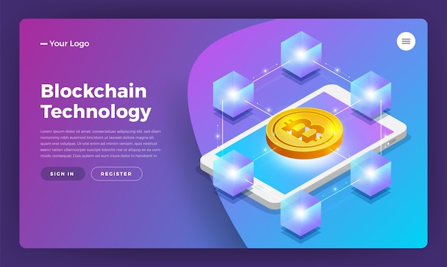 Flat design concept blockchain and cryptocurrency technology