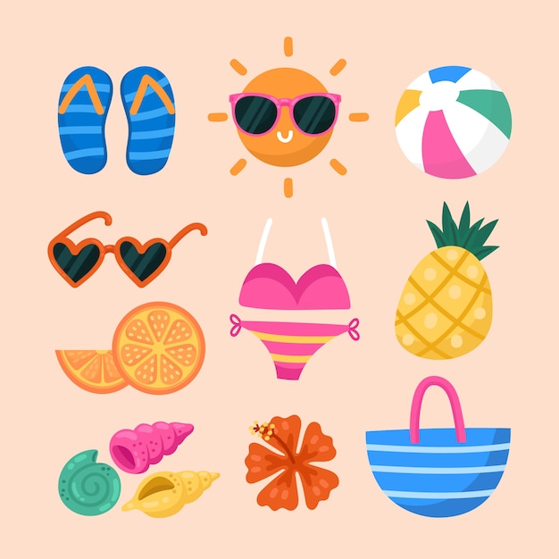 Flat design elements collection for summertime