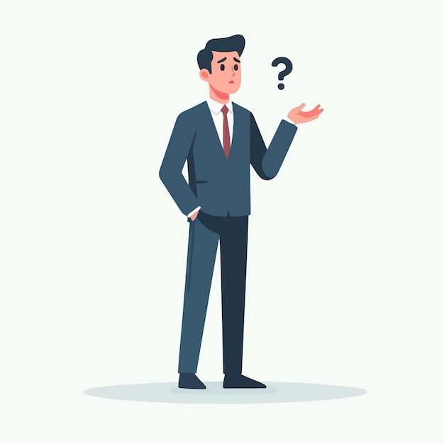Flat design illustration of a standing business man concept with a confused gesture