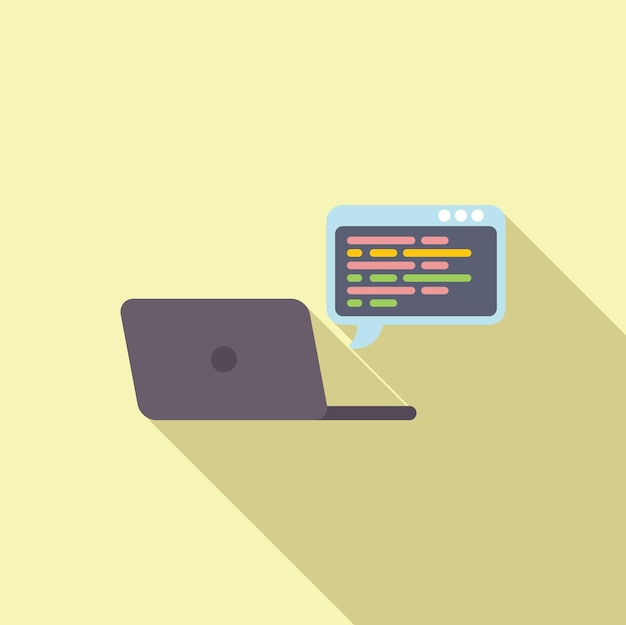 flat design illustration of laptop with coding interface