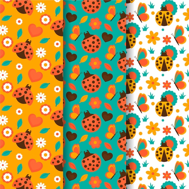 Flat design ladybug pattern pack