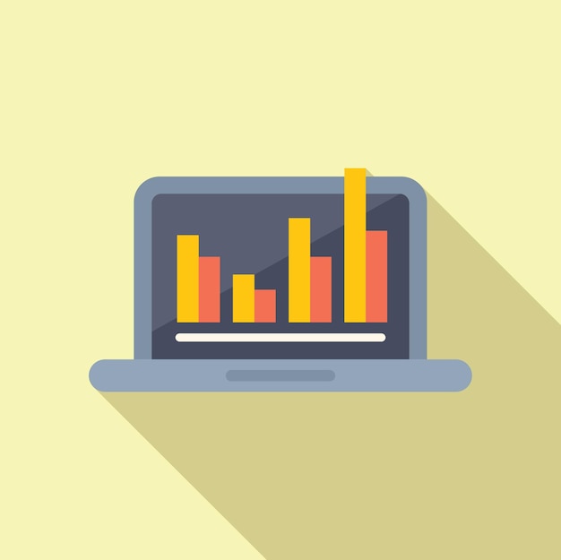 Flat design laptop with bar graph illustration
