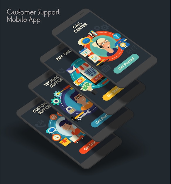 flat design responsive customer service ui mobile app splash screens