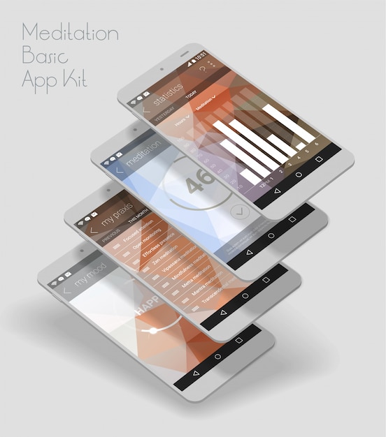 Flat design responsive UI mobile app with 3d s