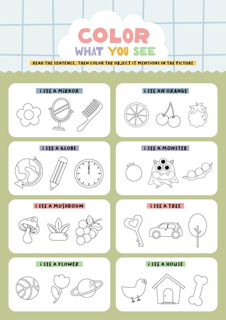 flat design vector coloring worksheet printable for kids activity