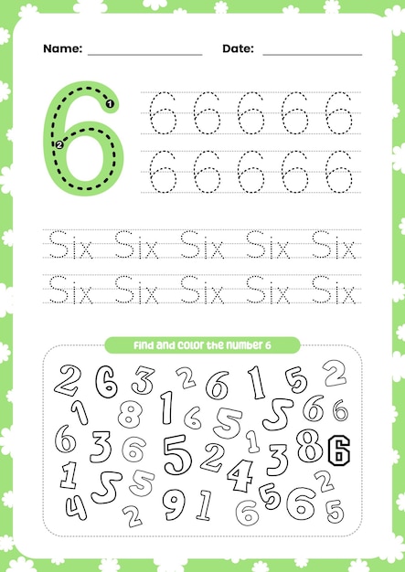 flat design vector learning tracing number and coloring in english for kids activity printable