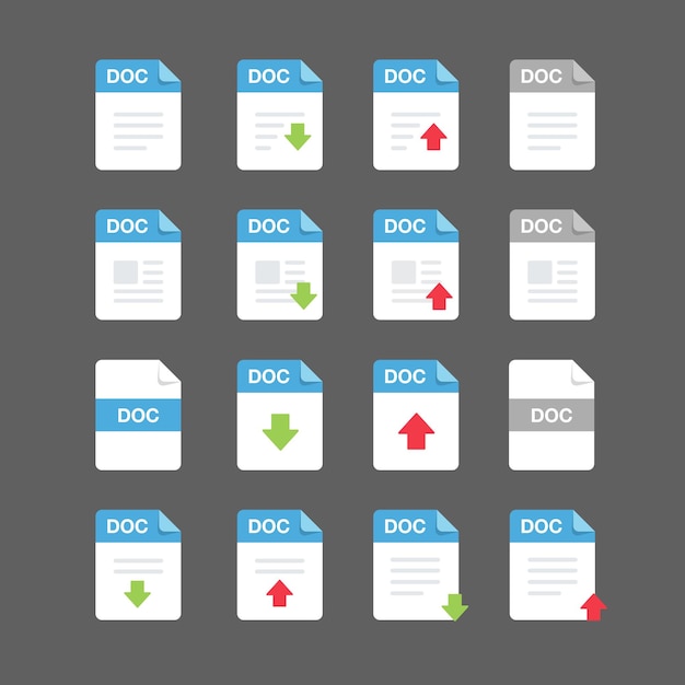 flat design with doc files icon set symbol set vector design element illustration