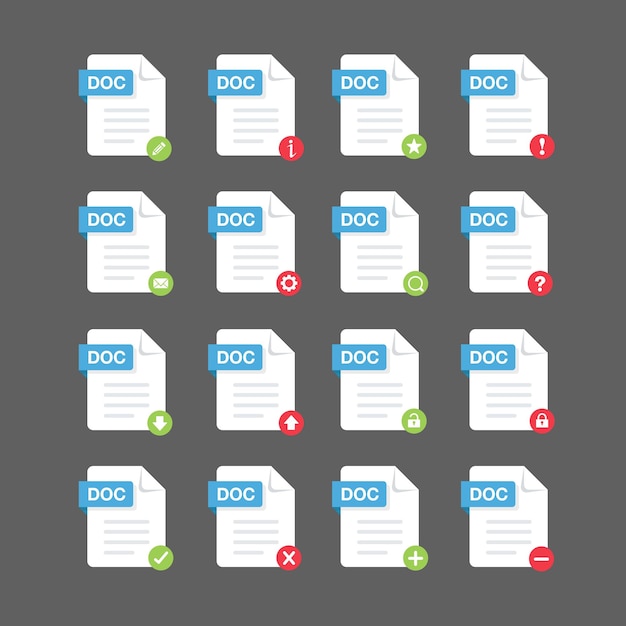 flat design with doc files icon set symbol set vector design element illustration