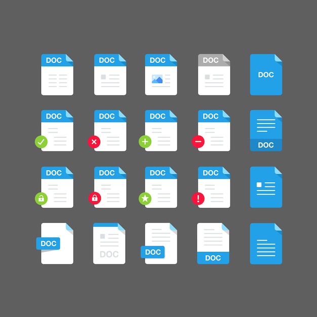 flat design with doc files icon set symbol set vector design element illustration