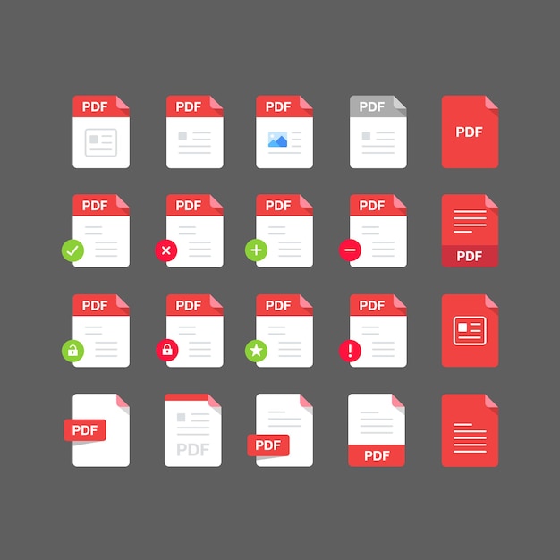 flat design with pdf files icon set symbol set vector design element illustration