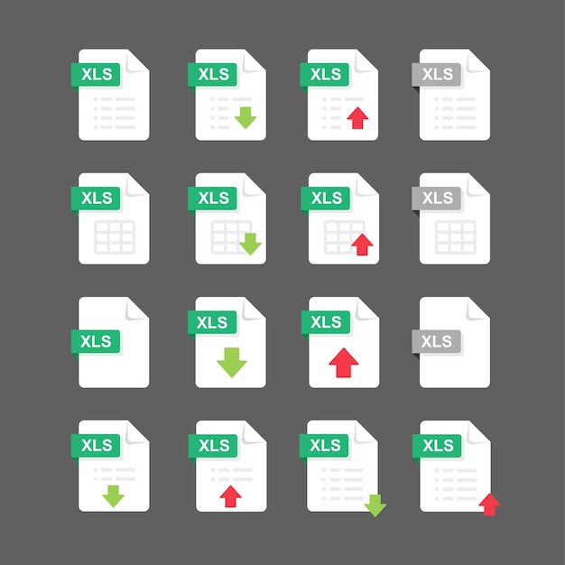 flat design with xls files icon set symbol set vector design element illustration