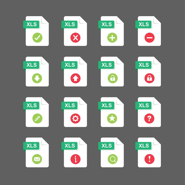 flat design with xls files icon set symbol set vector design element illustration