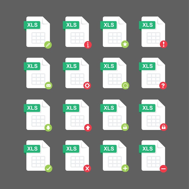 flat design with xls files icon set symbol set vector design element illustration