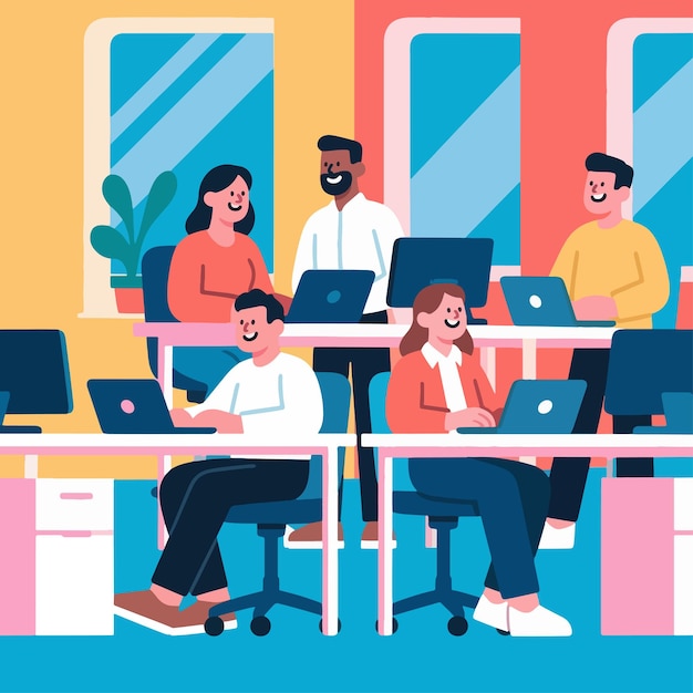 Flat design working day scene