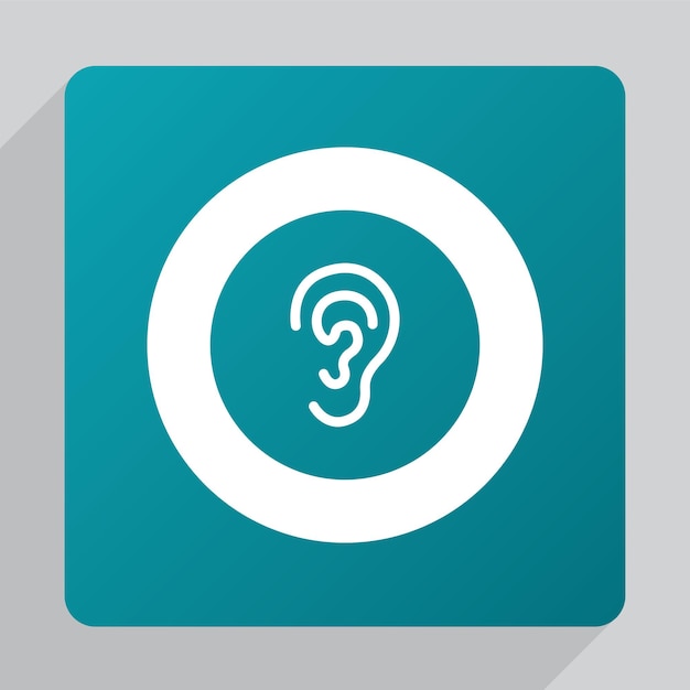 Flat ear icon, white on green background