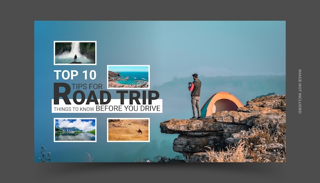 Flat geometric travel YouTube thumbnail Premium Vector