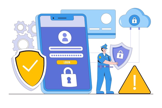 Flat global personal or cyber data security online internet security or information privacy protection concept Outline design style for landing page web banner infographics hero images