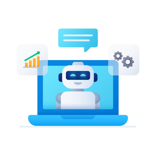 Flat Gradient Laptop with Robot Assistant Illustration