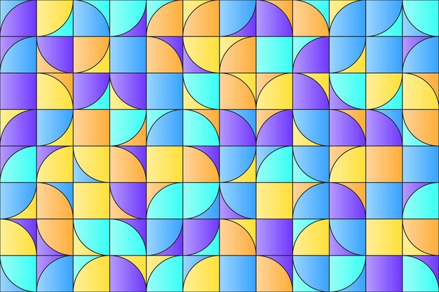 flat gradient semicircle seamless pattern with contour grid line geometric shapes