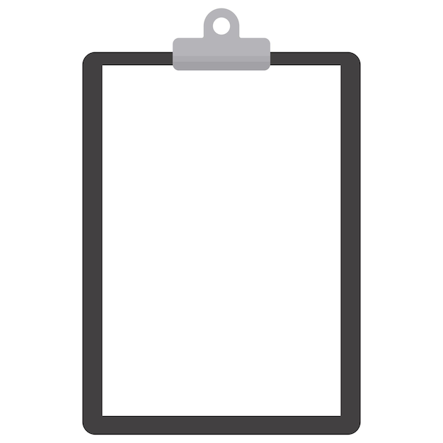 Flat icon of black clipboard with blank white sheet isolated on white background