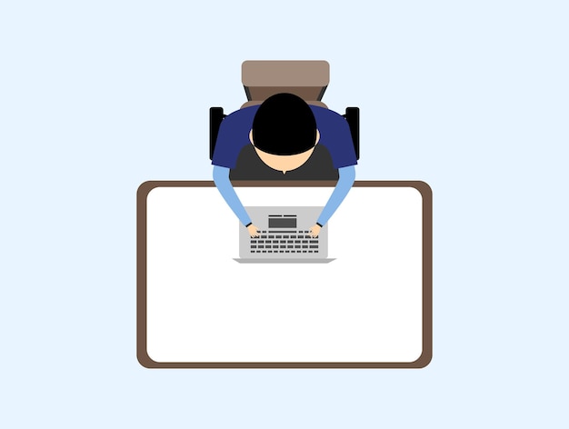 flat illustration design of officer man worker work with computer