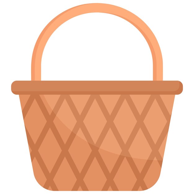 Flat illustration of handmade wooden basket with handle isolated on white background