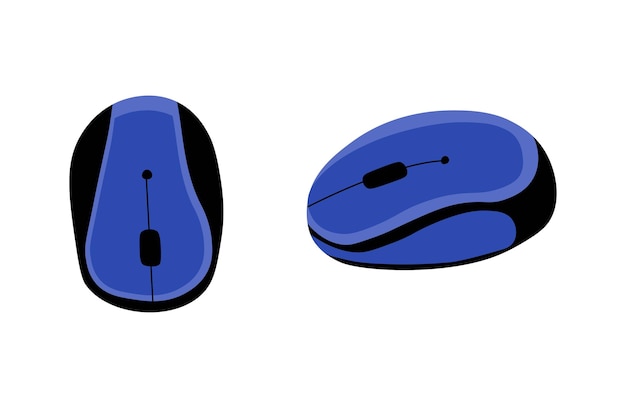Flat illustrations set of blue mouse front and side Simple doodle style