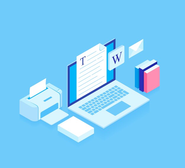 Flat isometric 3d workspace concept