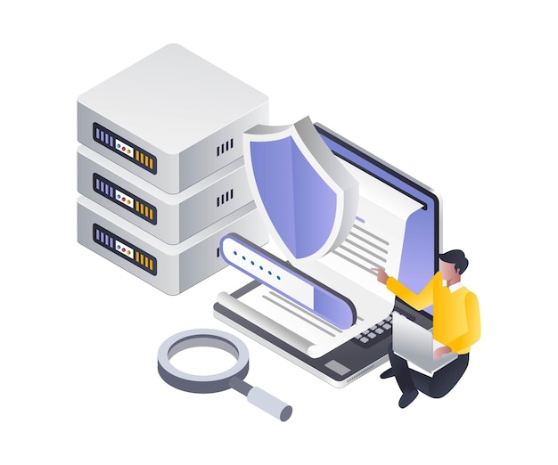 Flat isometric illustration concept Information Protection server program