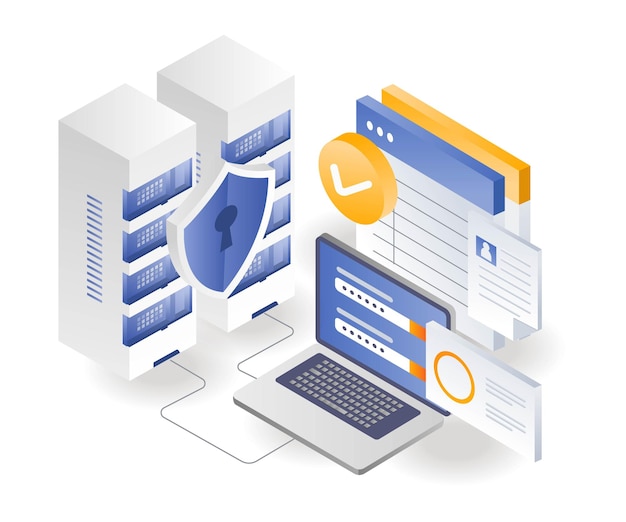 Flat isometric illustration concept store data on secure servers